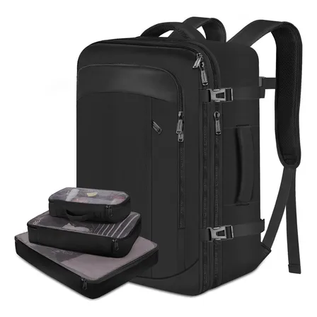 Mochila Masculina Viagem, Mochila Reforcada 40l Grande Expansível Antifurto E Impermeável Para Feminina, Mochila De Mão Pessoal Aprovada Para Avião 10kg, Yorepek 1215 Cor Preta Preto Liso