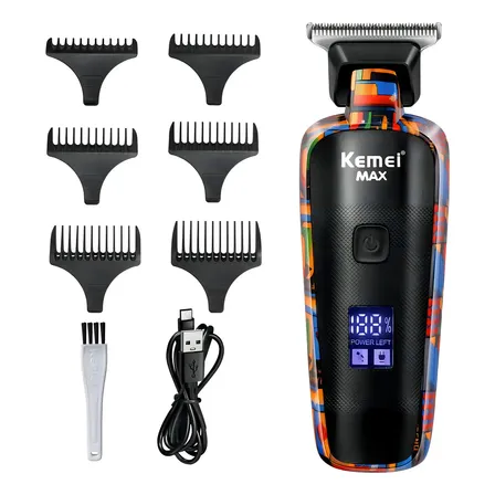 Máquina de Acabamento Kemei KM-5090 com Tela Digital e 6 Pentes