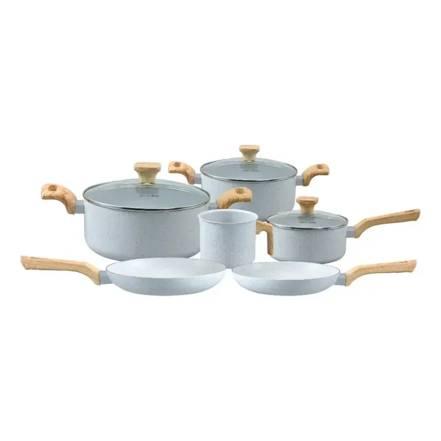 Conjunto de 6 Panelas Cerâmica Pratic Cook Indução Kit Antiaderente Soft Touch Mimo Style Cinza