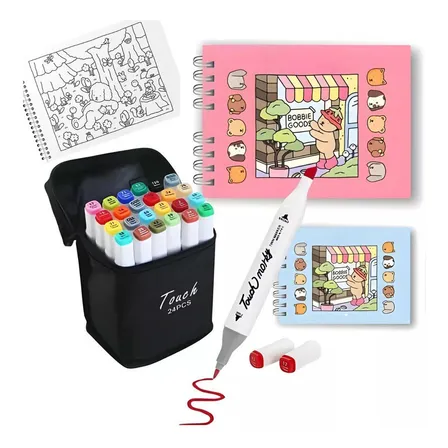 Kit Caderno pintura infantil + 24 Canetinhas Ponta Dupla