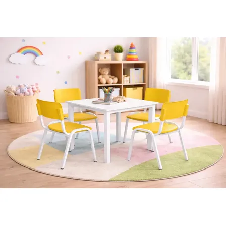 Mesa Infantil Amarela EcomHome Com 4 Cadeiras MDF Aço Polipropileno