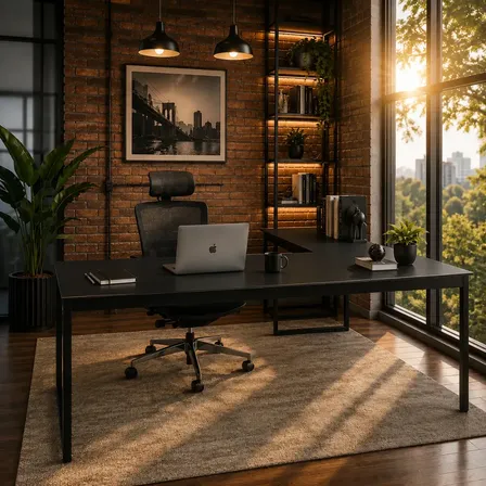 Escrivaninha Mesa Em L De Canto Com Estrutura Em Ferro E Tampo De Madeira Meslmagn Para Home Office Escritório/estudos Cor Preto Estilo Industrial Sofa Sogude