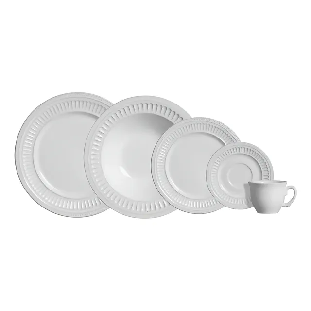 Aparelho De Jantar 20 Peças Branco Poppy De Cerâmica - Scalla Cerâmica Geométrico