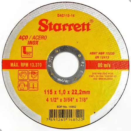 Kit 24 Discos de Corte Starrett de 4.1/2" x 1mm para Aço Inox e Metal
