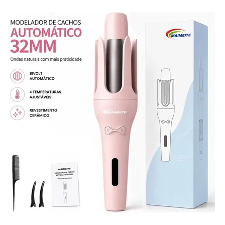 Modelador De Cachos Automático 32mm Bivolt Cerâmica Maimeite Rosa 127/220v