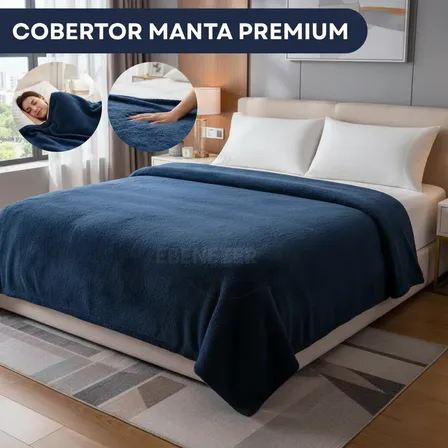 Coberta Manta Soft Casal Microfibra Mantinha Veludo Antialérgica Quentinha Premium Cor Azul Marinho