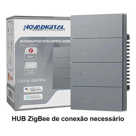 Interruptor Inteligente Zigbee 4 Teclas Botões NovaDigital Safira 4x2 Tuya Smart Life Alexa Google Home Bivolt Repetidor Sinal Tecla Física SA-4 Full Press Prata
