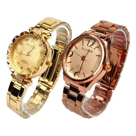 Kit 2 Relógios Feminino Pulseira Aço De Pulso A Prova D'agua Top Correia Dourado Rose Bisel Dourado Rose