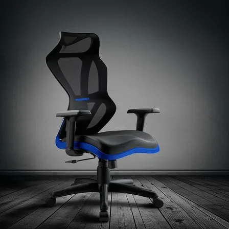 Cadeira Presidente Gamer Vizon Dz Plaxmetal Relax Preta/azul Preto Couro Sintético