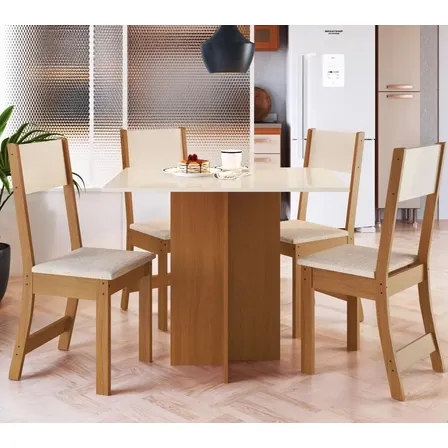 Conjunto Mesa Com 4 Cadeiras Talita Indekes Cor Freijó/off White