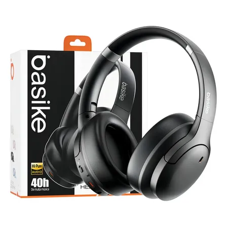Fone De Ouvido Headphone Bluetooth 5.4 Basike Ba-fon193 Sem Fio Over-ear Com Cancelamento Ativo De Ruído Anc Microfone Bateria 40h Isolamento Acústico Hi-fi Premium Preto