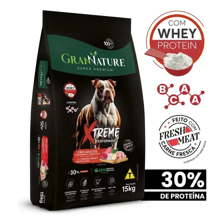 Ração Seca Grannature Para Cão Adulto Grande Com Whey Protein Frango 15 Kg