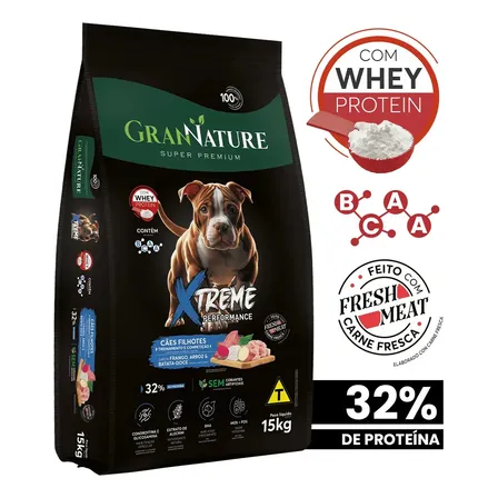 Ração GranNature Super Premium para Filhote de Porte Médio e Grande com 32% Proteína e Whey Protein Sabor Frango 15 kg