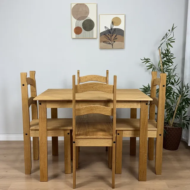 Jogo De Jantar Retangular Mel 100x70 Cm Com 4 Cadeiras De Madeira Pinus Maderce Liso