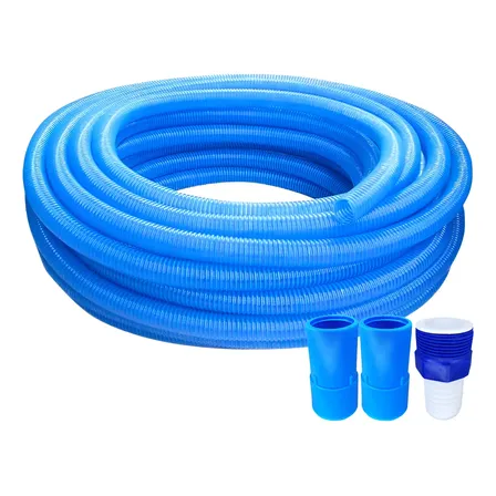 Mangueira 15m Siliconada Para Piscina + Ponteira E Adaptador Azul