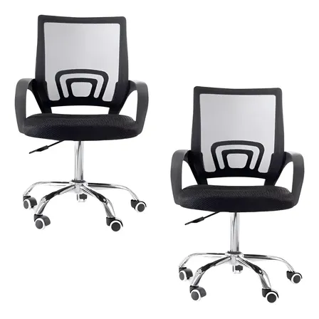 Cpnjunto 2 Cadeiras Com Pistão Office Escritório Ergonômica Preto Mesh/tecido