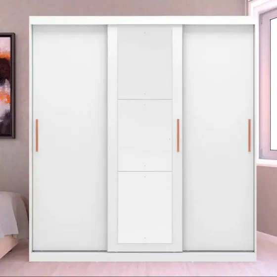 Guarda Roupa Casal Paris Bartira Com Espelho 3 Portas Cor Branco