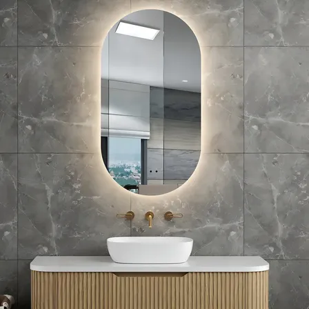 Espelho Decorativo Oval 60x40cm Led Banheiro Iluminado Luxo Moldura Led Quente