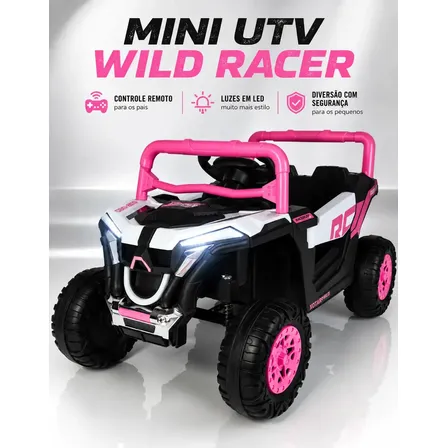 Carro Utv Elétrico Wild Rosa Para Criança Abre Portas Luz Led Com Musica Bribri UTV Wild Racer