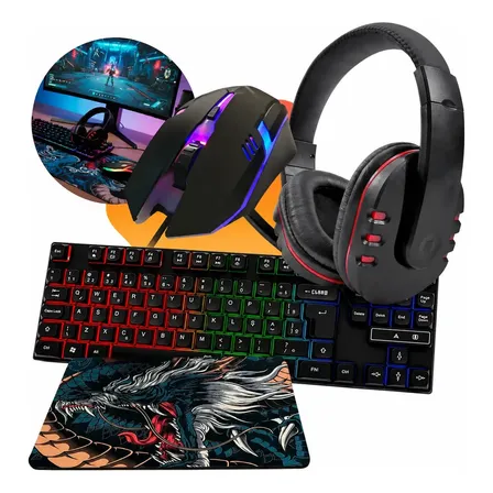 Kit Gamer Completo Mageon Teclado Semi Mecânico RGB Mouse 1200 DPI Headset