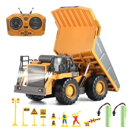 MoveBrinca Caminhão Basculante Controle Remoto Lictin 2.4GHz Recarregável Amarelo Para Crianças Construção Rc Recarregável De 2,4 Ghz Com Luzes E Sons