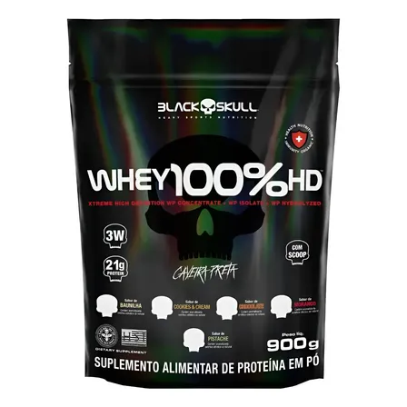Suplemento en pó Black Skull Whey Protein Massa Muscular Proteína de Whey 100% HD sabor morango x 900g