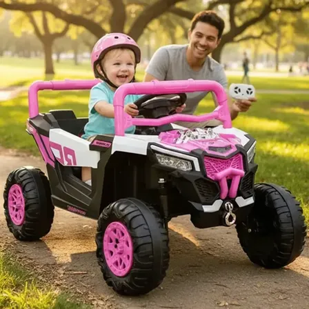 Jipe Elétrico Infantil Brinqkids Utv Rosa 12v Com Controle Remoto Para Menina Preto/rosa
