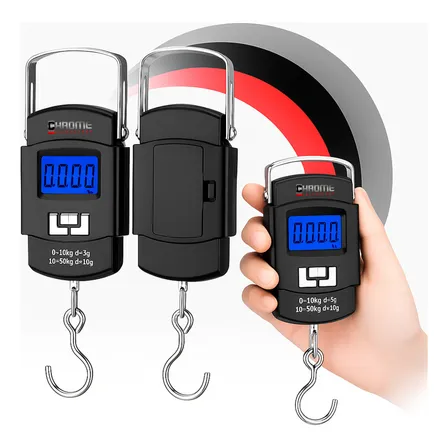 Balança Para Pesca Peixe Com Gancho De Mão Pendurada Digital Portátil Para Malas De Viagem Bolsa Bagagem Até 50kg Chrome Technology