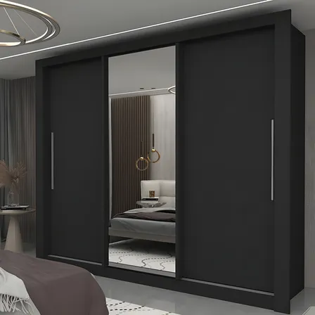 Guarda-roupa Casal 3 Portas Preto Com Espelho Milão Yescasa Mdf