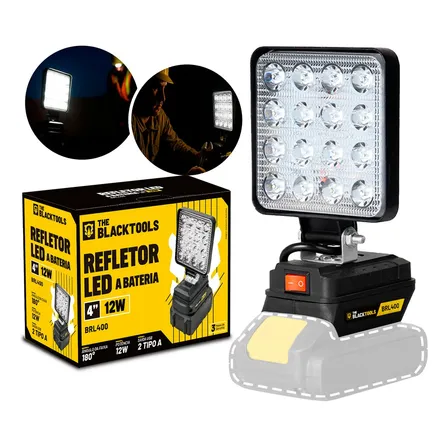 Lanterna Refletor Lampada Luz Led 12w A Bateria 21v Portátil Recarregável 127/220v Bivolt Brl400 The Black Tools