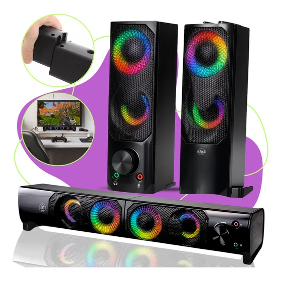 Caixa De Som Gamer Led Rgb Alto Falante Potente 12w Para Pc Computador Notebook Projetor Usb P2 Digital Informática