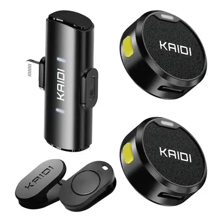 Microfone Sem Fio Lapela Kaidi Kmf4-a Imã Duplo Anti Ruído Para iPhone 11 12 13 14 Preto