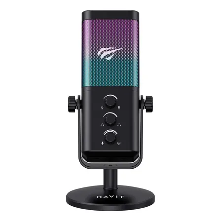 Microfone Gamer Havit GK65 USB Cardioide com RGB para PC e Live