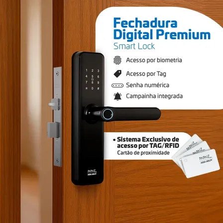 Fechadura Digital Premium SL150 Biométrica com RFID Papaiz Eletrônica Alta Segurança Embutir Touch