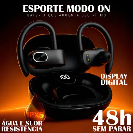 Fone Ouvido Bluetooth A Prova Dagua 5.3 Profissional Sem Fio Compatível Com iPhone Samsung Xiaomi Lenovo Motorola... Preto