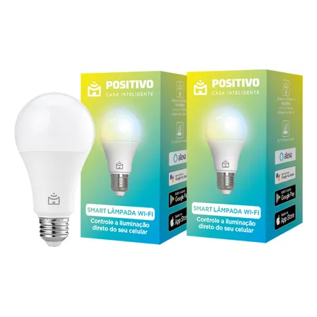 Kit 2 Lâmpadas Smart Wi-fi Positivo Casa Inteligente 9w Bivolt, Compatível Com Alexa E Google Assistente, Controle Por App E Voz, Rgb