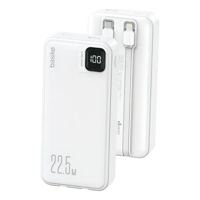 Power Bank 20000mah Portátil Carga Rápida Leve Seus Cabos Embutidos Usb-c E O Display Prático Carregamento Rápido 22.5w Cor Branco Branco-a
