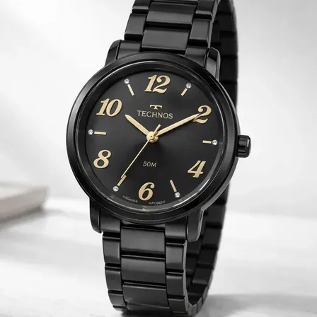 Relógio Technos Feminino Preto 2035ndf/1p Aço Inox 50m