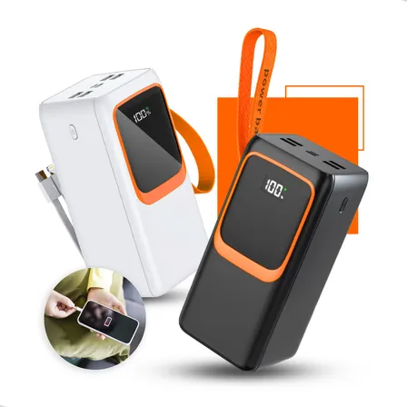 Power Bank Turbo Carregador Portátil 50.000mah Turbo 22.5w Premium Universal Rápida Carga Para Celular iPhone Xiaomi Motorola LG Smartwatch Tablet Display Digital Viagens Festa Ios Nixzen Branco
