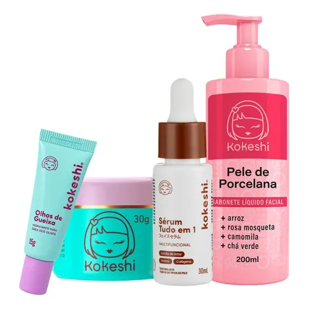 Kit Rotina Skin Care Kokeshi Sabonete Sérum Facial Tudo Em 1