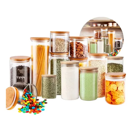 Kit 13 Potes De Vidro Herméticos Com Tampa De Bambu Organizador Para Mantimentos Grãos Café Cereais Massas Shokki