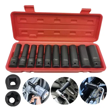 Kit Soquetes de Impacto Longo 1/2 Bofutsy 10 Peças 10-24mm Aço Cr-V