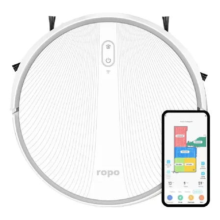 Robô Aspirador - Ropo Laser Slim Robô Ultrafino 7,6cm, Mapeamento Laser, Passa Pano Com Mop Branco 127/220v