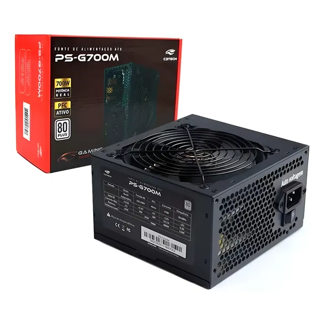 Fonte Atx Gamer C3tech 700w Real 80 Plus White Pfc Ativo Bivolt Preto