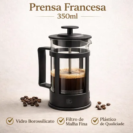 Prensa Francesa Vidro Preto 350ml Para Café e Chá Saboroso