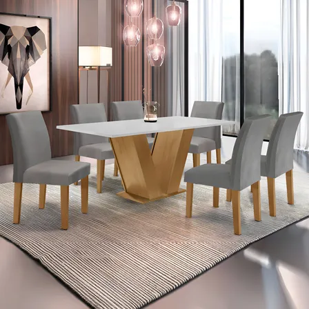 Conjunto Sala De Jantar Mesa 160x80cm Tampo Mdf Com 6