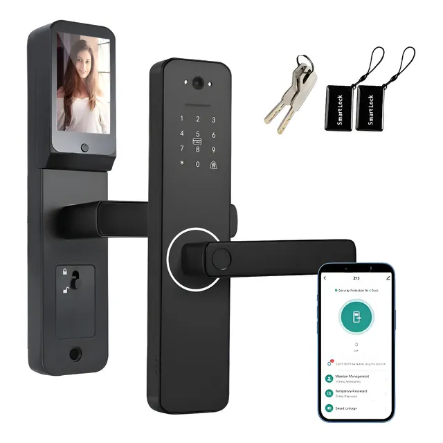 Fechadura Eletrônica Porta Com Câmera Biometria Senha App Preto