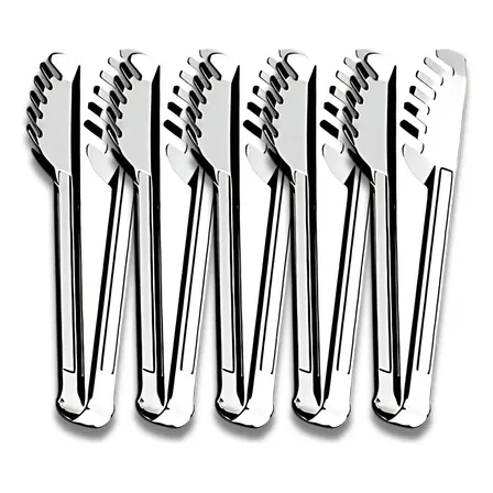 Kit 5 Pegador De Macarrão Massas Inox 29cm Pinça Grande Prateado