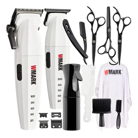 Kit Maquina de Cortar Cabelo Acabamento Wmark Ng8632 cor Branco