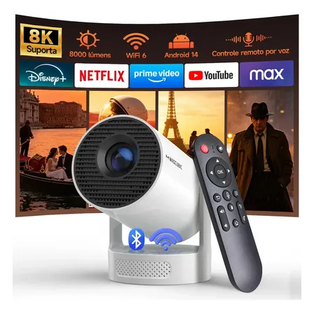 Projetor Magcubic HY300Pro+ 8K para Home Theater, com Android 14, Dual WiFi 6 e Bluetooth 5.4